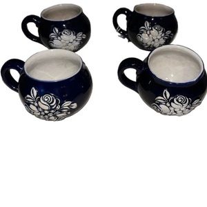 Vintage German Wick-Werke Mug Beer Stein wildflowers Blue Cobalt 4 Pc Set